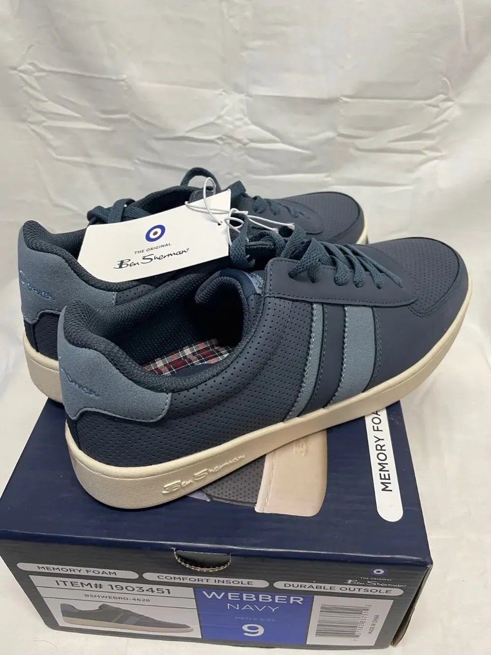 Ben Sherman Men's Webber Navy Sneakers Size 9 Memory Foam New In Box